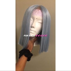 Baby blue human bob wig